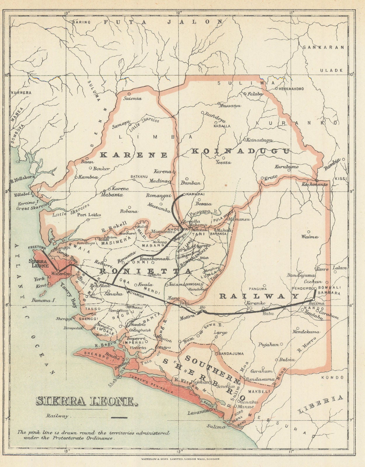 Sierra Leone Protectorate Ordinance showing railways. Waterlow 1919 old map